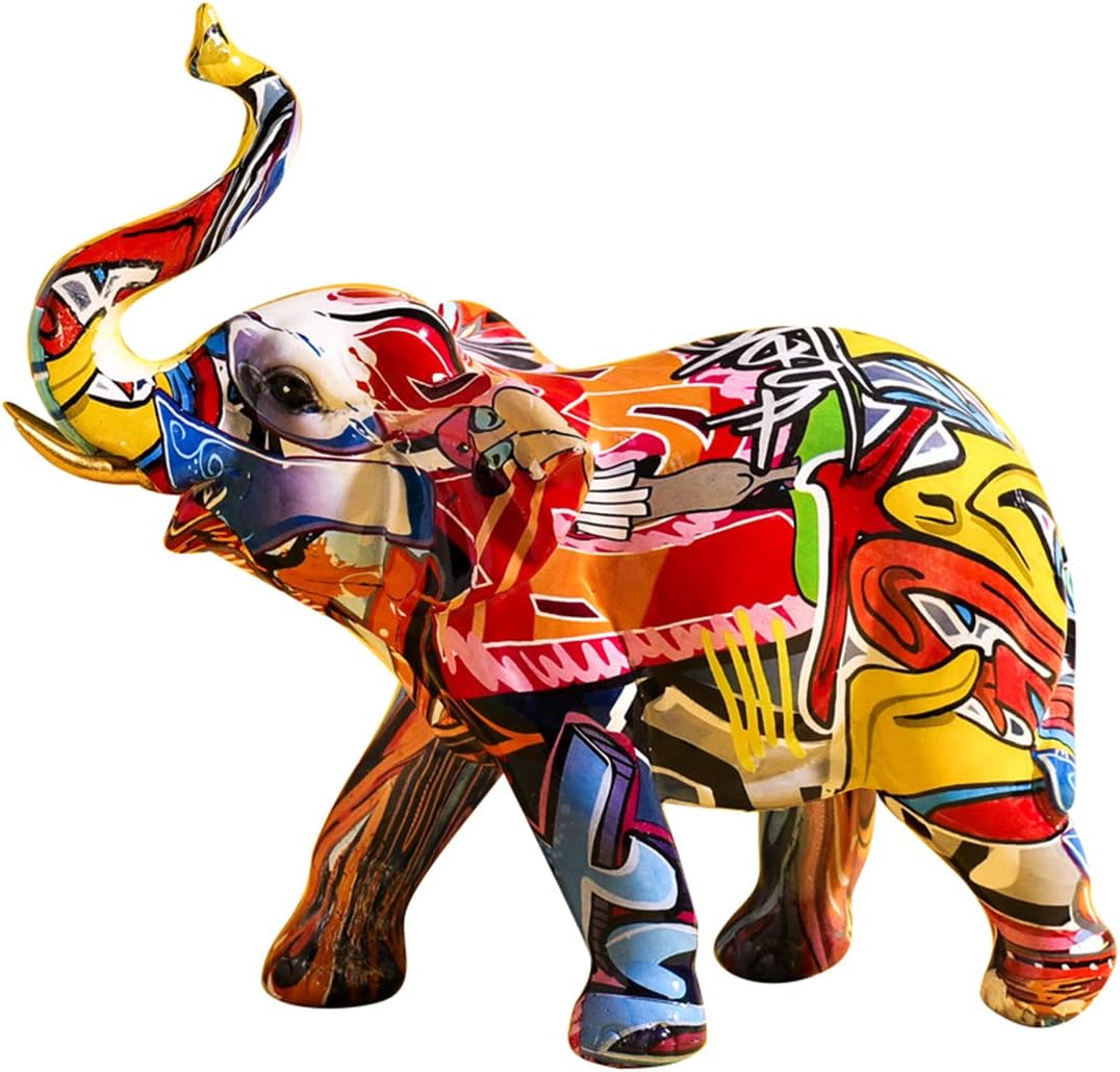 FUNSXBUG Colorful Art Elephant Statue Sculpture Collectible