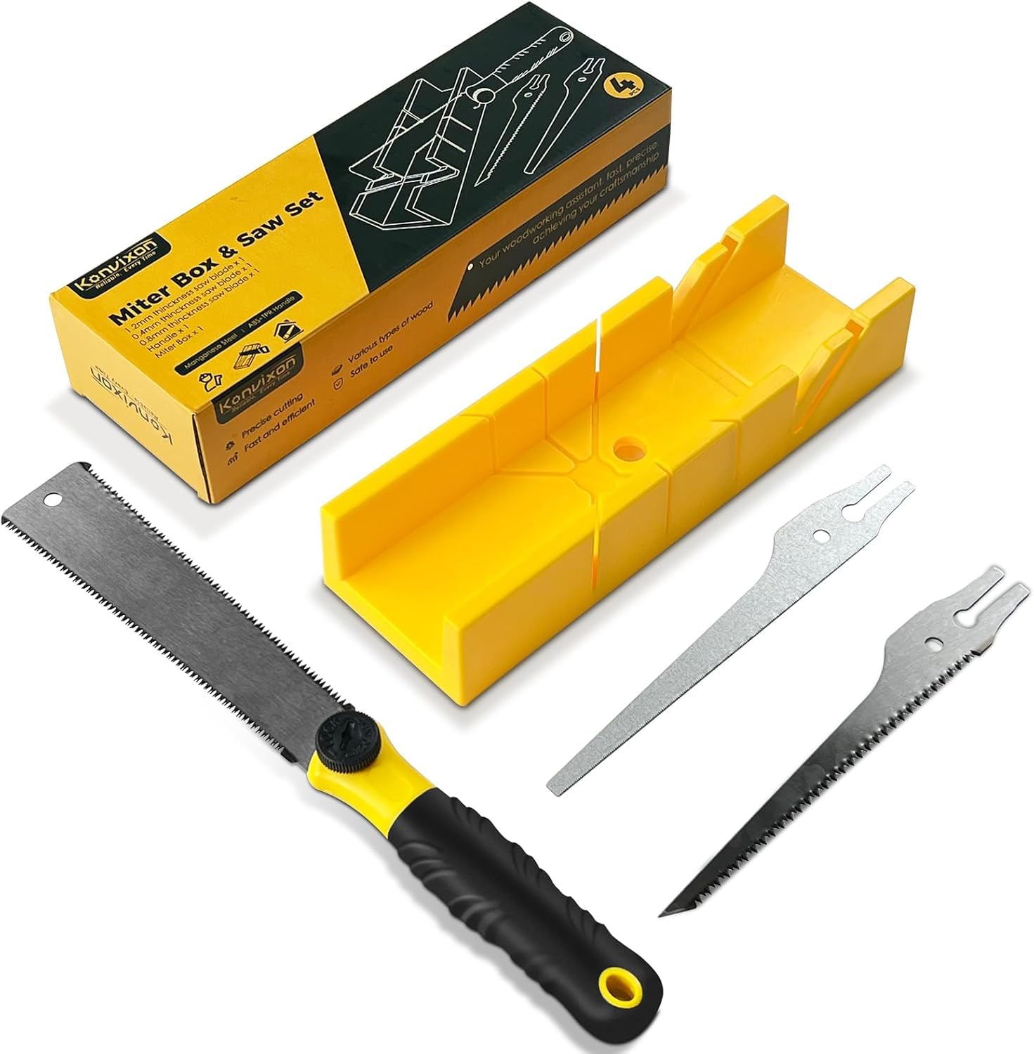 KACBFEE Precision 4-piece Miter Box Set With 300mm Mitre Box & 3 Saws For Accurate Miter, Bevel Cuts - Ideal For Woodworking, Carpentry & Crafting Projects