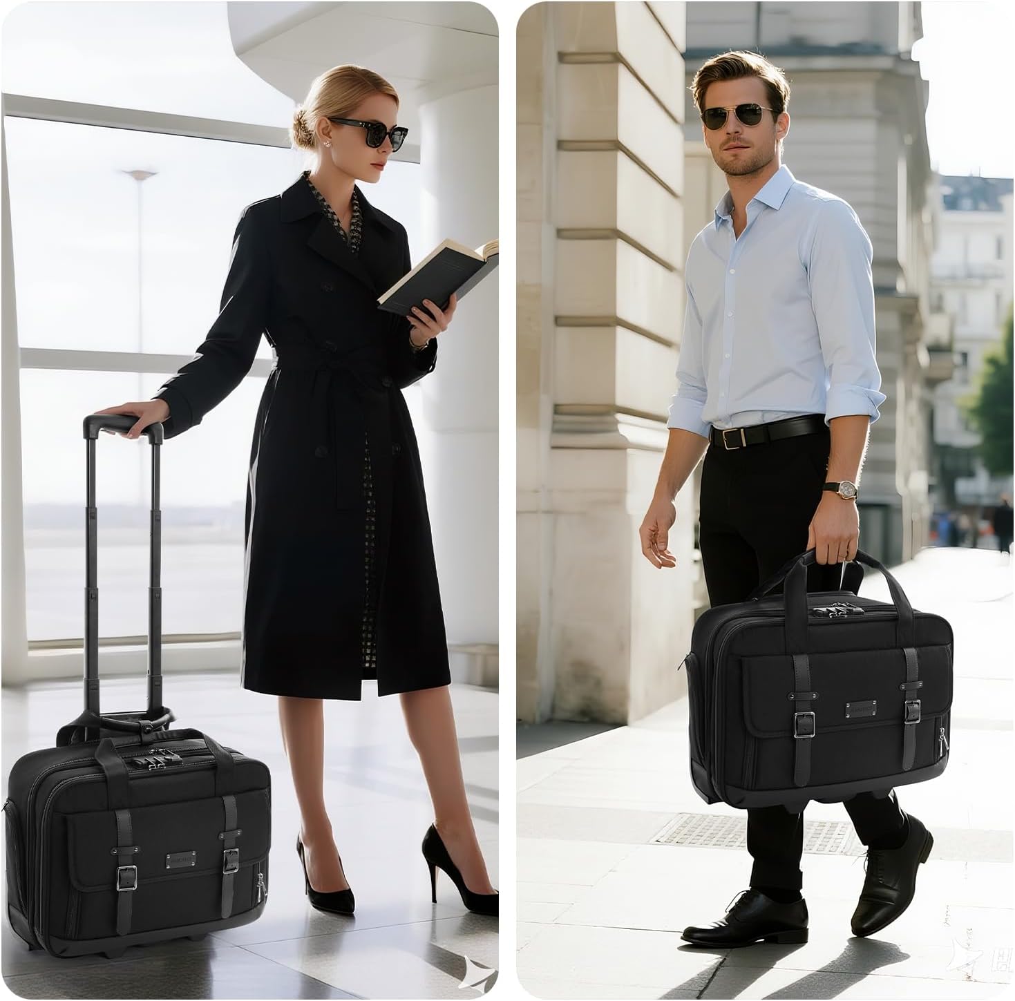 Rolling Laptop Bag, Briefcase for Men and Women, 16 Inch Computer Bag with Wheels Underseat Carry on Luggage, Laptop Briefcase Case for Work, Travel, College Teacher, Mobile Office Bag, Black - Image 3