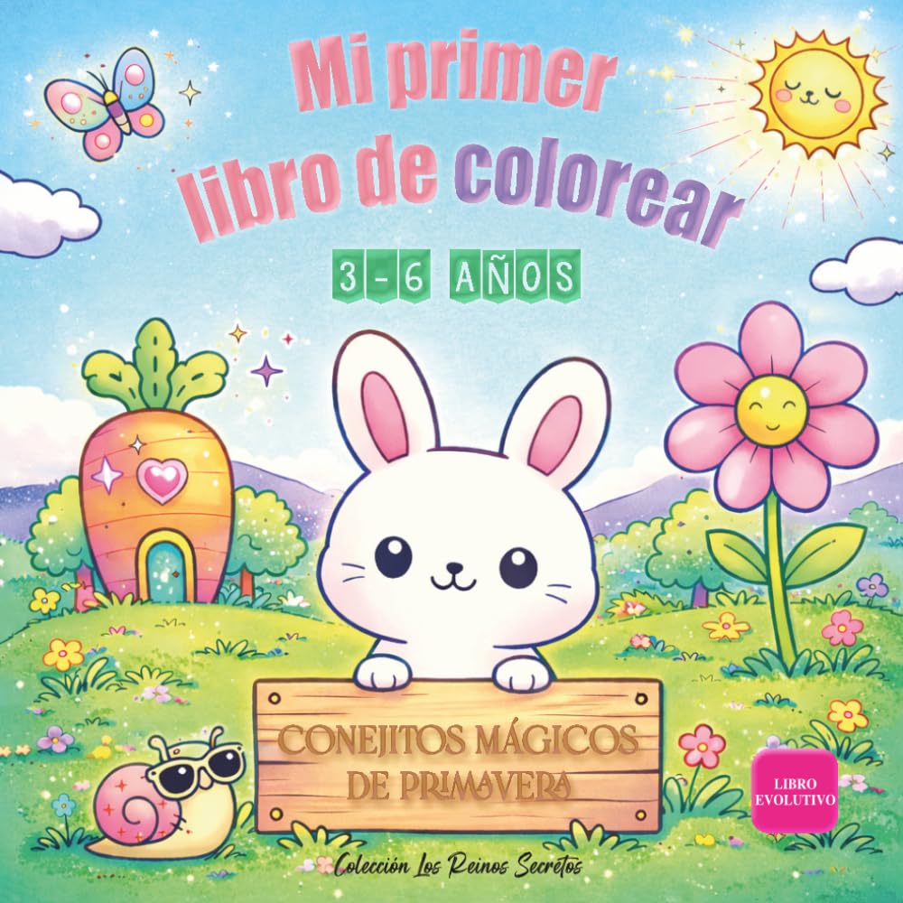 Mi primer libro de colorear : "Conejitos Mágicos de Primavera". 3-6 años. Libro evolutivo. Colección Los Reinos Secretos