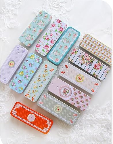 Miniatura 9 de RAYNAG Paquete de 8 mini recipientes de metal deslizantes para almacenamiento de manualidades, patrón aleatorio