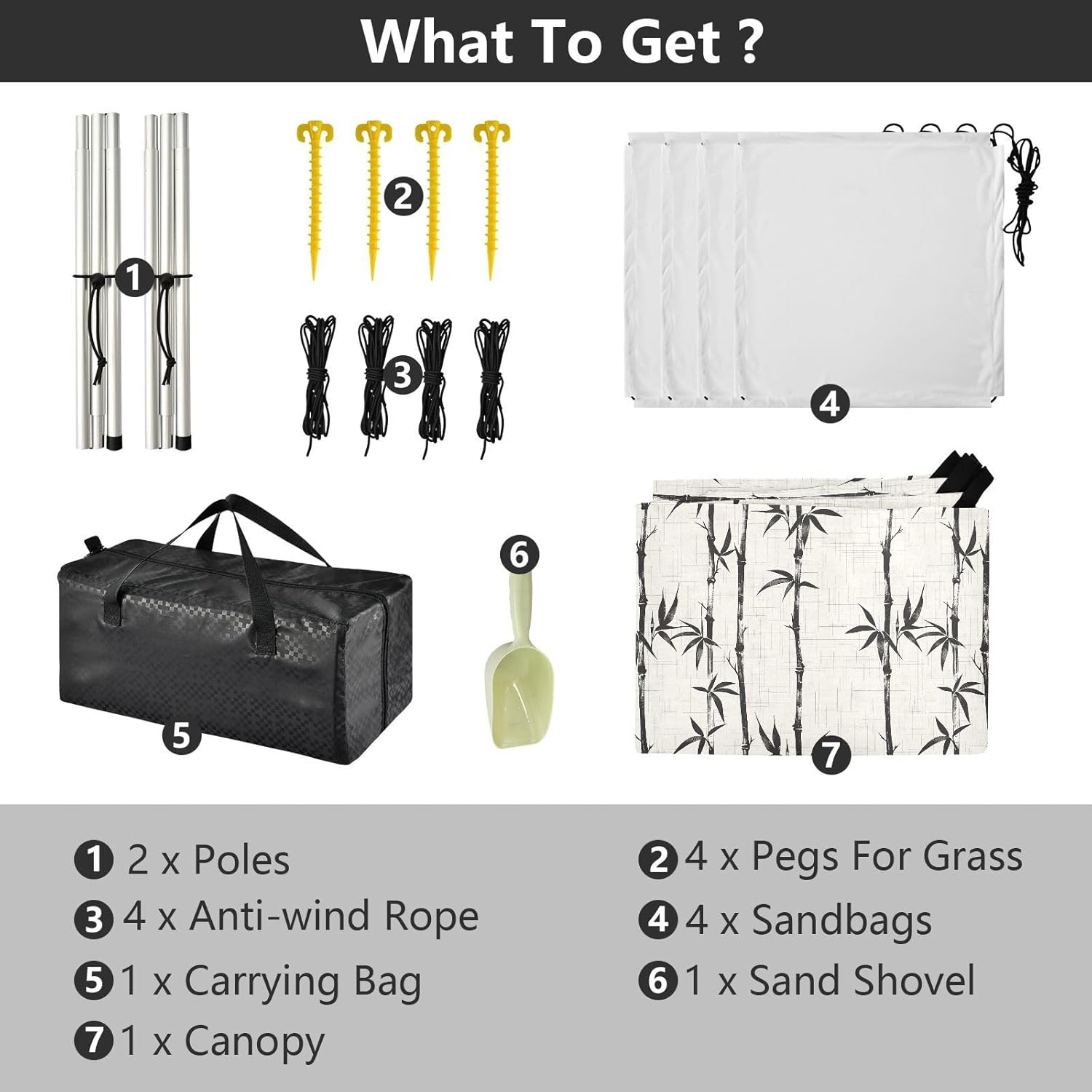 ALAZA Black Bamboos Beach Tent Sun Shelter UPF50+ Protection Beach Shade Canopy w/ 4 Sandbags for Outdoor Camping, Fishing, Backyard Fun, Picnic, 10x9 ft