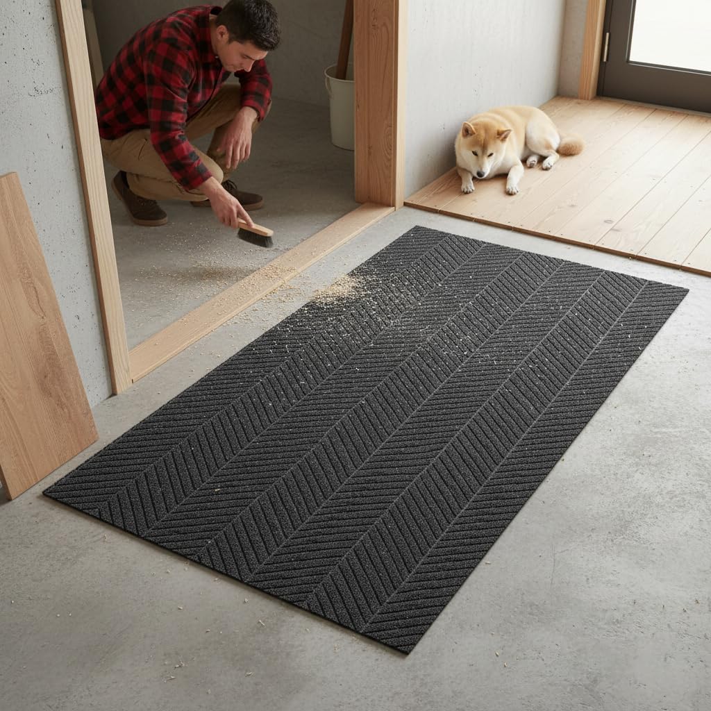 UHOUSEST Door Mat 80x180cm, Non Slip Washable Indoor Outdoor Door Mats, Dirt Trapper Floor Mat with TPE Backing, Edge-Free Grey Doormat for Extra Wide Hallway, Commercial Entrance