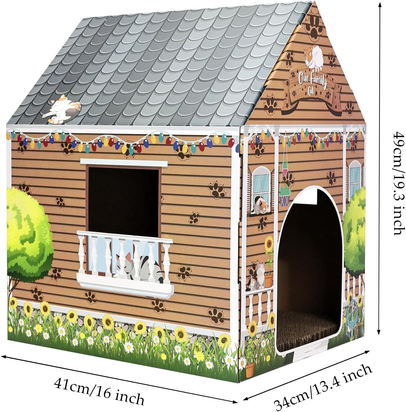 Cardboard Cat House with Scratch Pad Large Cats Scratching Playhouse Scratcher House for Indoor Cats Cardboard Cat Play Box