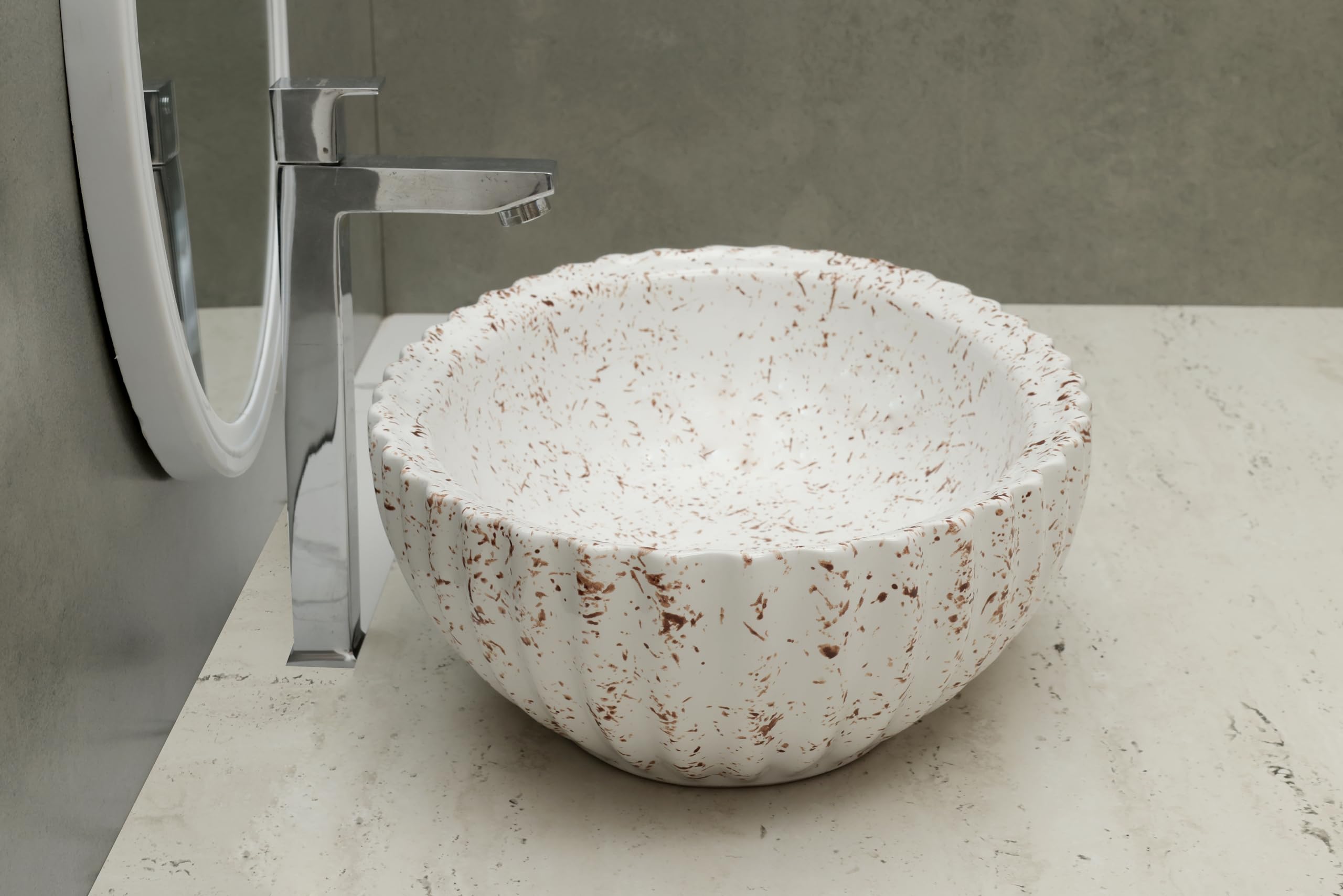 HISRE Designer Table Top Vessel Sink Wash Basin For Bathroom | Ceramic Bathroom Sink | Wash Basin Over Counter (19 x 13.5 x 5.5 Inch) (Style - 1) CE3300, photo 3 of 4