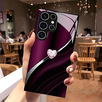 Sparkling Heart Hard Case for Samsung, Anti-Scratch Shockproof Protective Case for Samsung 21/22/23/24/25/26 Series (Purple,for S23 Plus)