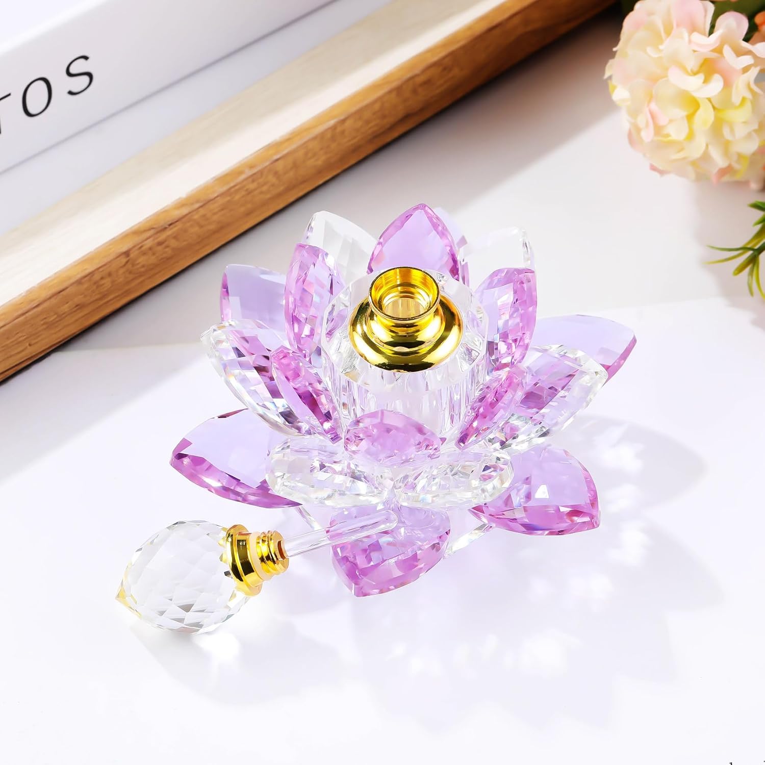 YWHL Handmade Empty Vintage Refillable Purple Lotus Flower Perfume Bottle image 3