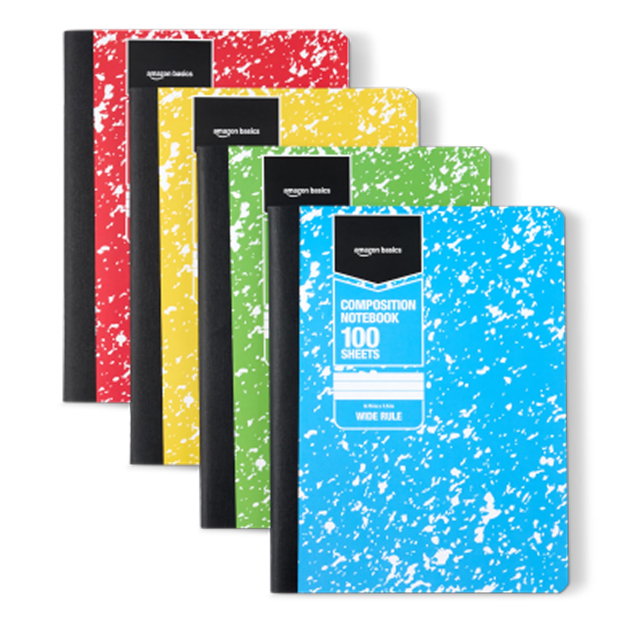 Amazon Basics Composition Notebook, Wide Ruled, 100 Sheets, 4 pack, Assorted Marble Colors