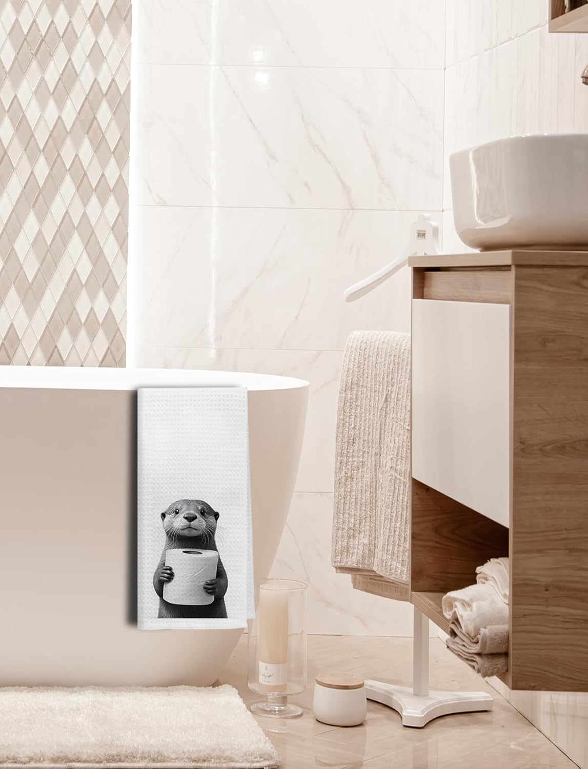 Funny Otter Kids Hand Towels for Bathroom, Sea Otter Gifts Bathroom Hand Towels, Kids Kitchen Towel Decor, 16x24 Inch - Image 4