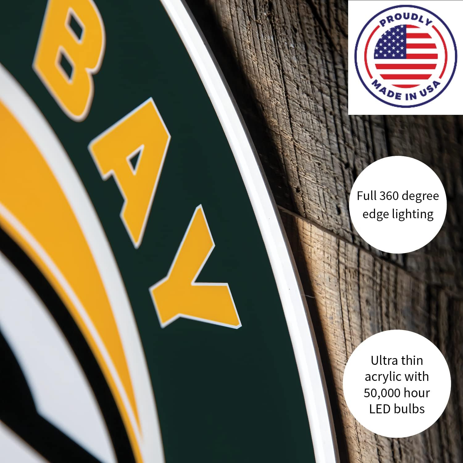 Team Sports America Evergreen NFL Green Bay Packers | Ultra-Thin LED Light Wall Sign Decor | 23 Inch Round | Made in the USA - Image 4