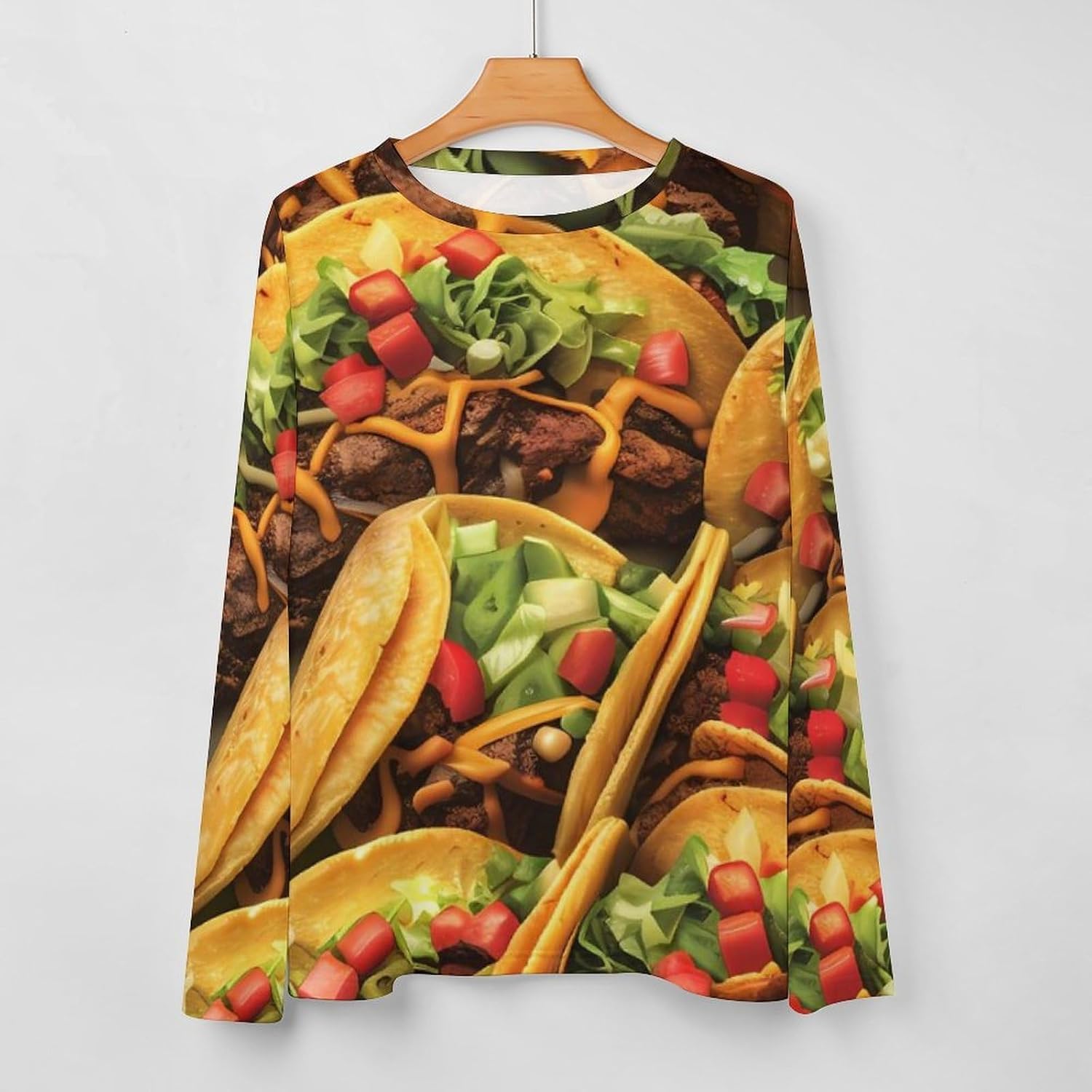 Tacos with Tomatoes And Cheese Women's Pajama Top Sleepwear Pajamas Sleep T-Shirt Long Sleeve Shirt Crewneck Tee
