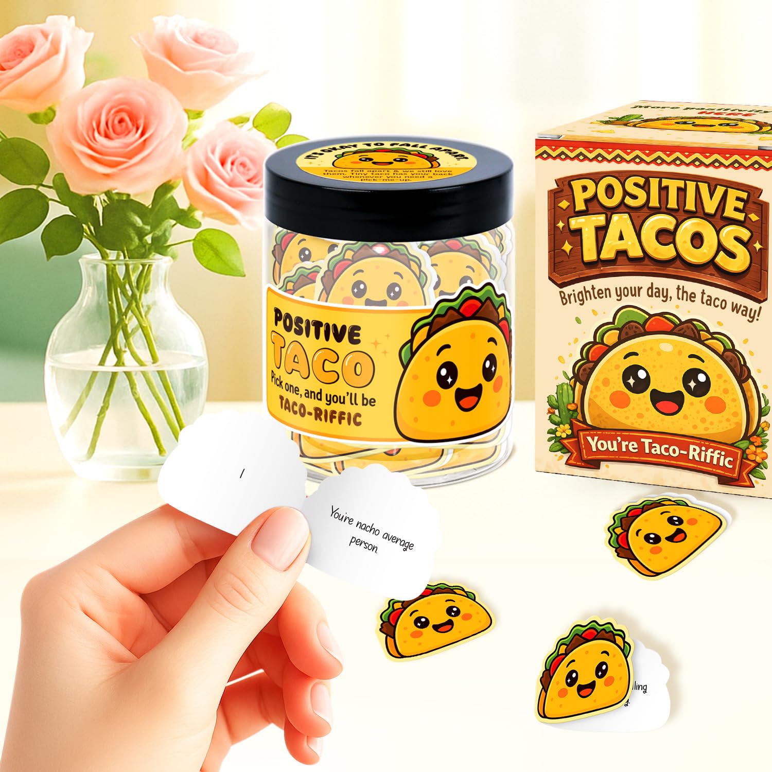 Positive Taco Cards Jar, Affirmation Cards For Women, Tacos Lovers - Welcome Back To School Gifts - 60 Emotional Support Taco Tuesday - Encouragement Gift for Womens, Coworker - Unique Birthday Gift