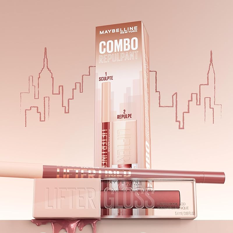 MAYBELLINE NEW YORK - Coffret Combo Repulpant - Lifter Liner Big Lift + Lifter Gloss Moon - Lèvres Repulpées, Hydratées & Brillantes - Formule Crémeuse & Couleur Intense - Applicateur XL - 2 produits