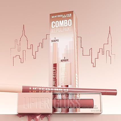 MAYBELLINE NEW YORK - Coffret Combo Repulpant - Lifter Liner Big Lift + Lifter Gloss Moon - Lèvres Repulpées, Hydratées & Brillantes - Formule Crémeuse & Couleur Intense - Applicateur XL - 2 produits