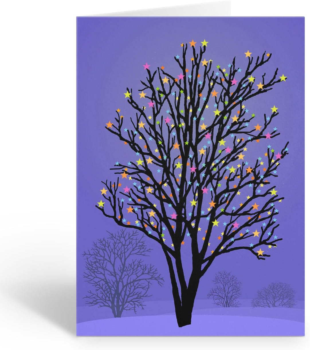 Stonehouse Collection | Custom Winter Christmas Tree | Personalization Christmas Lights on Winter Tree | 24 Christmas Cards & Envelopes (Personalization)