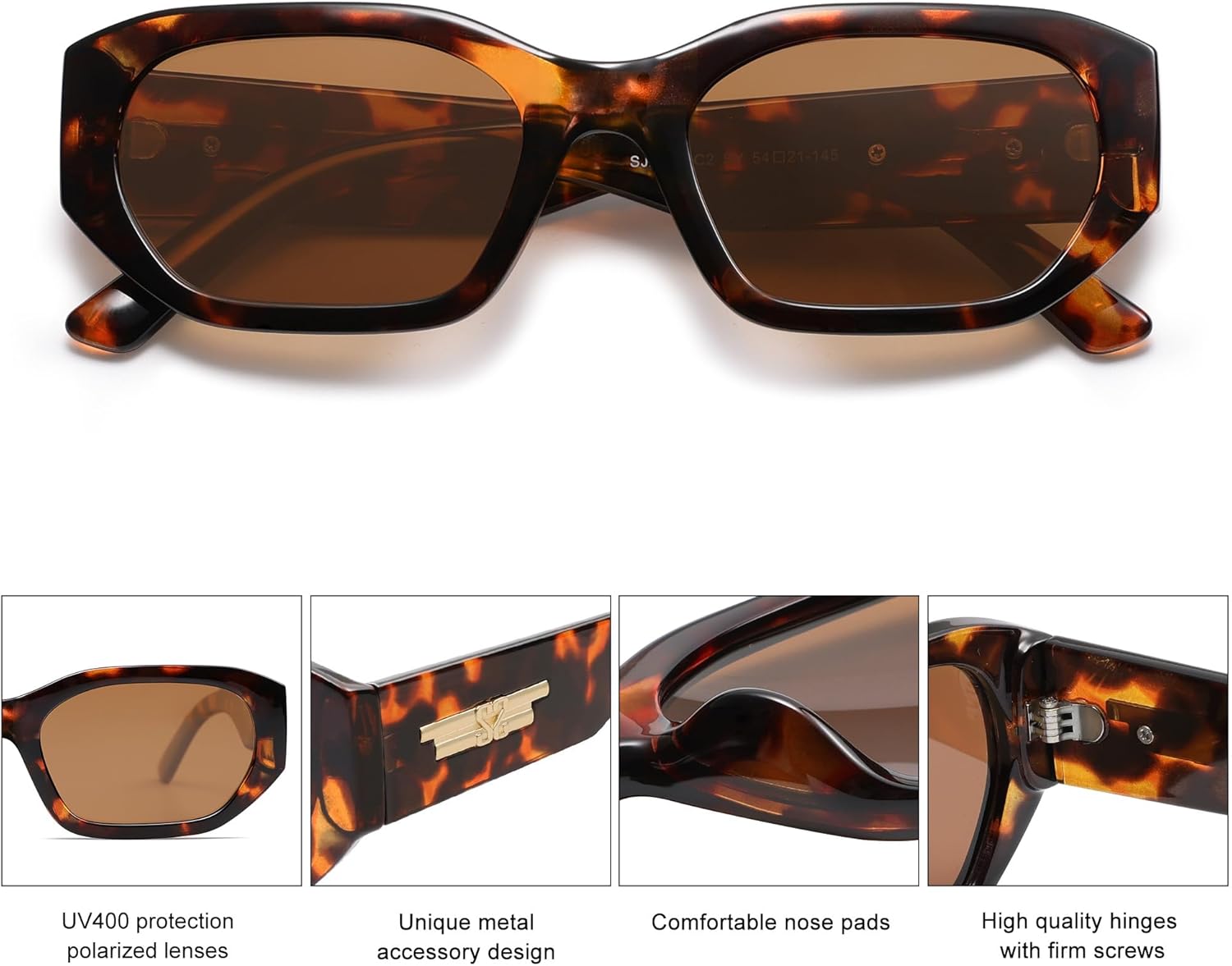 SOJOS Polarized Sunglasses Womens Mens Retro Rectangle Sun Glasses Trendy Hexagonal Frame 80s 90s Shades SJ2324 - Image 4