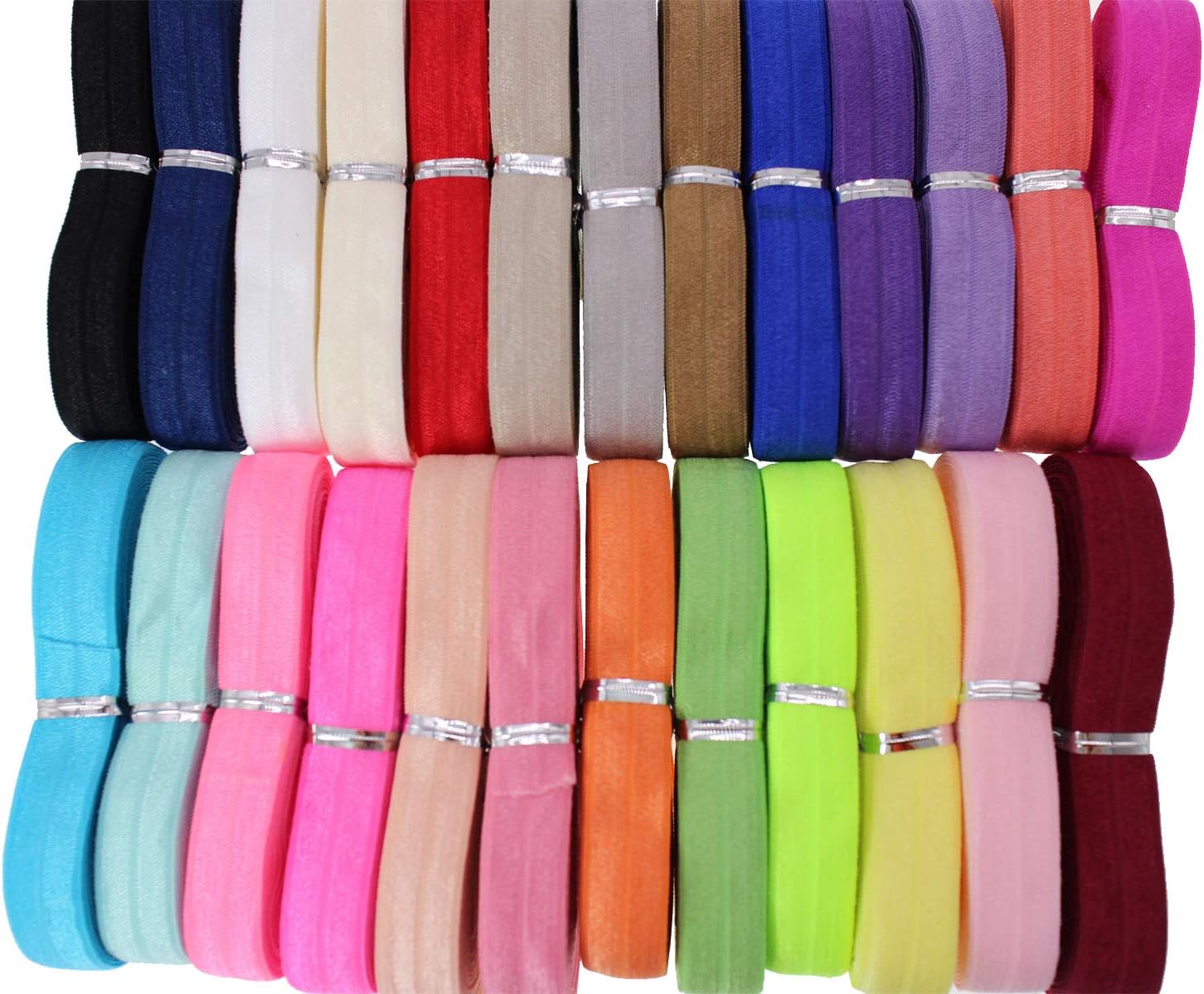 Fold Over Elastic 5/8 inch 15mm Elastic Bands for Sewing 40 Yards Wide Elastic Headbands Stretchy Ribbon for Crafts-Elastic Straps Trim for Girls Hair Ties-Bow-DIY Projects-Clothes (Mixed 100 Yards)