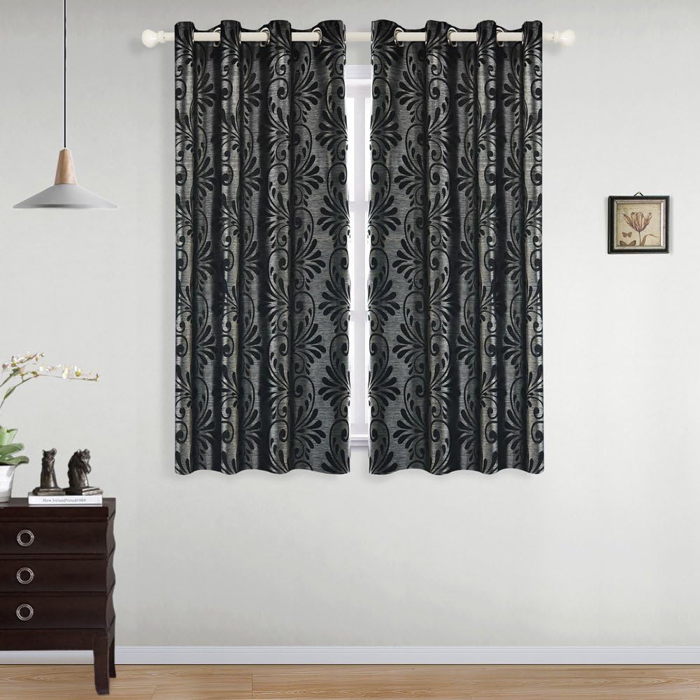NAPEARL Jacquard Room Darkening Curtains for Bedroom, Semi-Blackout Pattered Curtains 63 Inches Long, Grommet Thermal Curtains Drapes, Set of 2 Panels, ( Each 52 x 63 in, Black )
