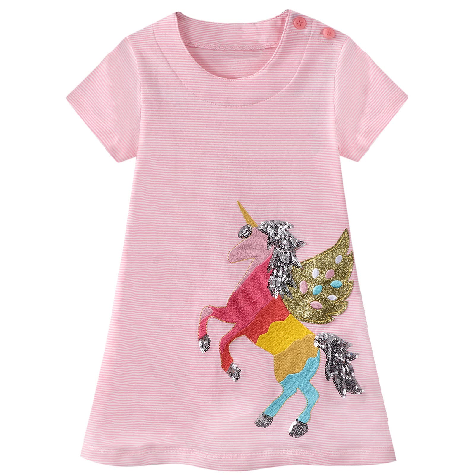 Baogaier Vestido Niña Unicornio Impresión Algodón Lentejuelas con Tul Cuello Redondo Vestidos Princesa para Fiesta de Verano Ropa Talla 2-7 Años