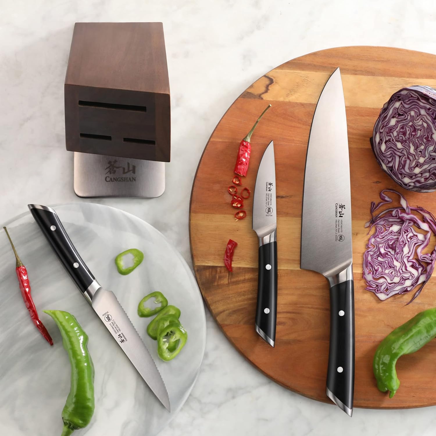 Cangshan HELENA Series German Steel Forged, HUA Knife Block Set (4-Piece, Black)