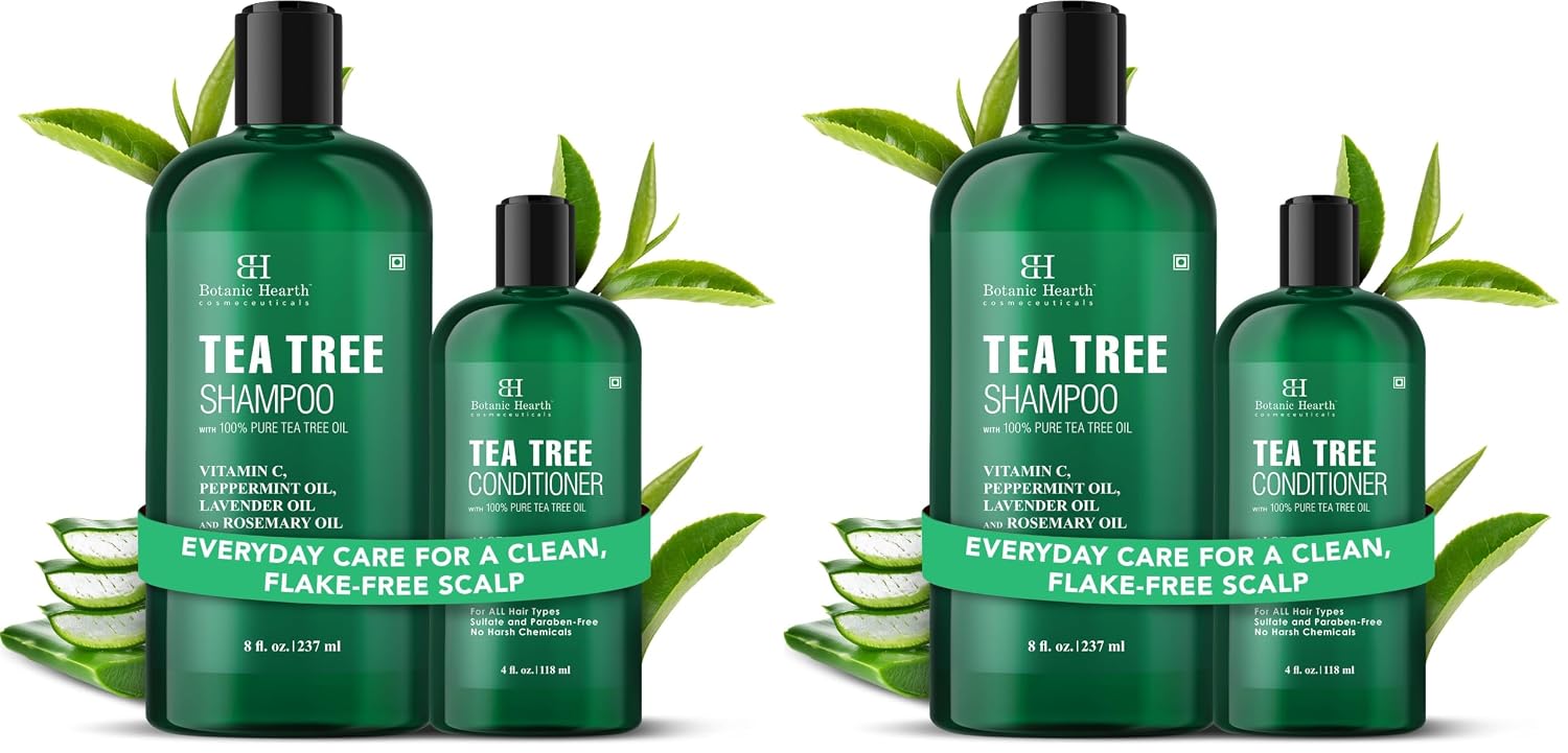 Botanic Hearth Tea Tree Shampoo 8Fl Oz And Conditioner 4 Fl Oz | With 100% Pure Tea Tree Oil, For Itchy And Dry Scalp, Sulfate/Paraben Free | For Men And Women (Pack of 2)