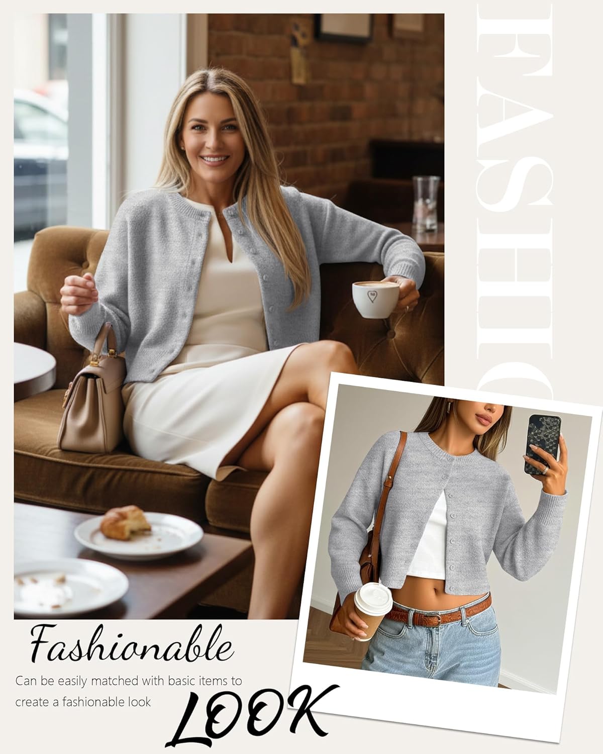Women's Long Sleeve Cropped Cardigan Crew Neck Button Down Short Sweaters Lightweight Knit Tops Y2k Fall Outerwear - Image 3