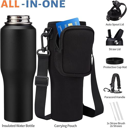 Miniatura 6 de Botella de agua aislada de 32 onzas Se adapta al portavasos del automóvil, frío 48 horas caliente 24 horas, botellas de agua de acero inoxidable a