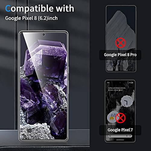 Miniatura 2 de Paquete de 2+2 protectores de pantalla de privacidad para Google Pixel 8, protector de pantalla de vidrio templado antiespía y protector de lente de