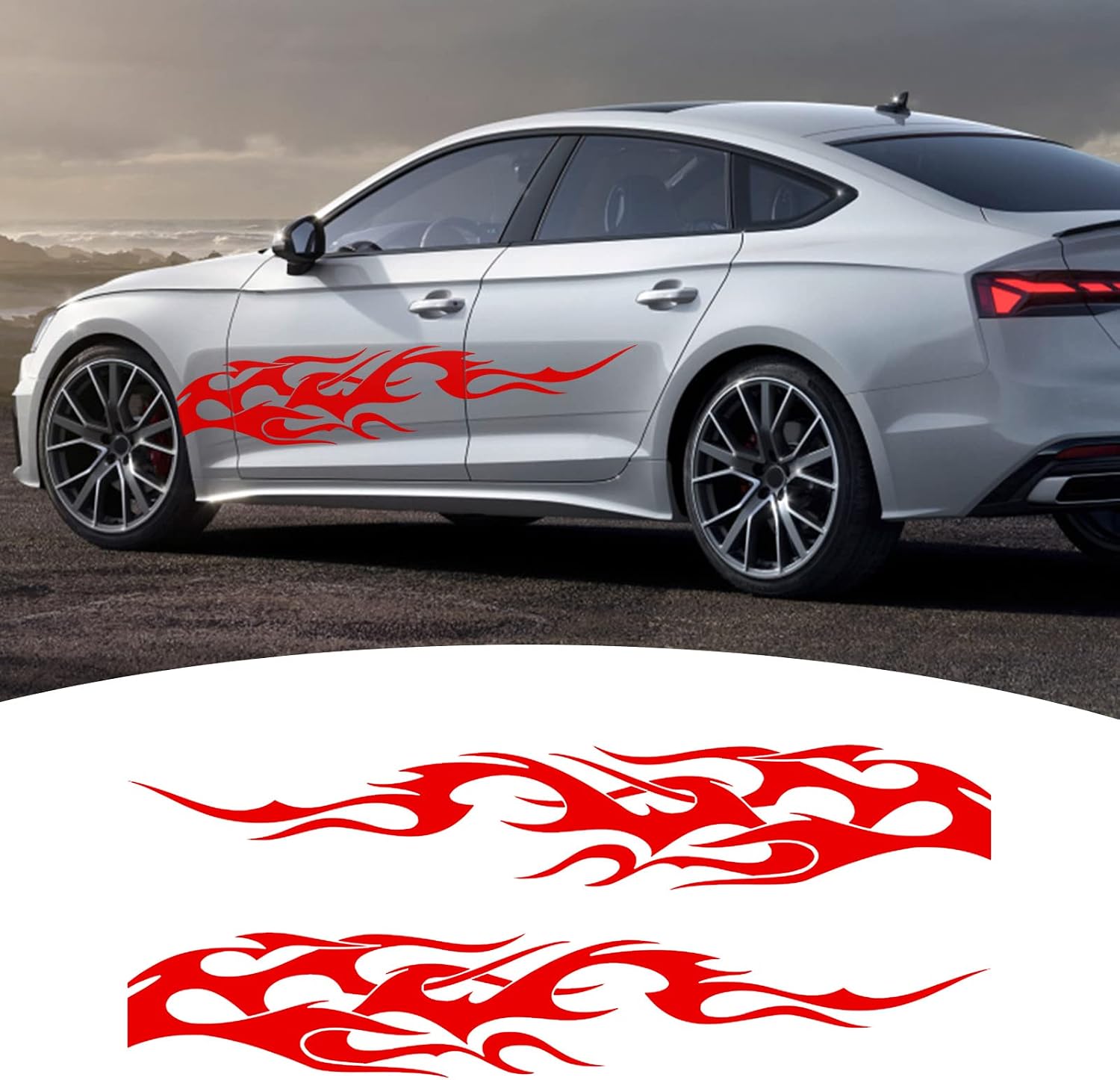 Bilisin Universal Car Body Side Sticker Vinyl Flame Graphics Sports Racing Stripe Decals Decoration for All Cars SUV Truck Off-Road Vehicles 2Pcs Red
