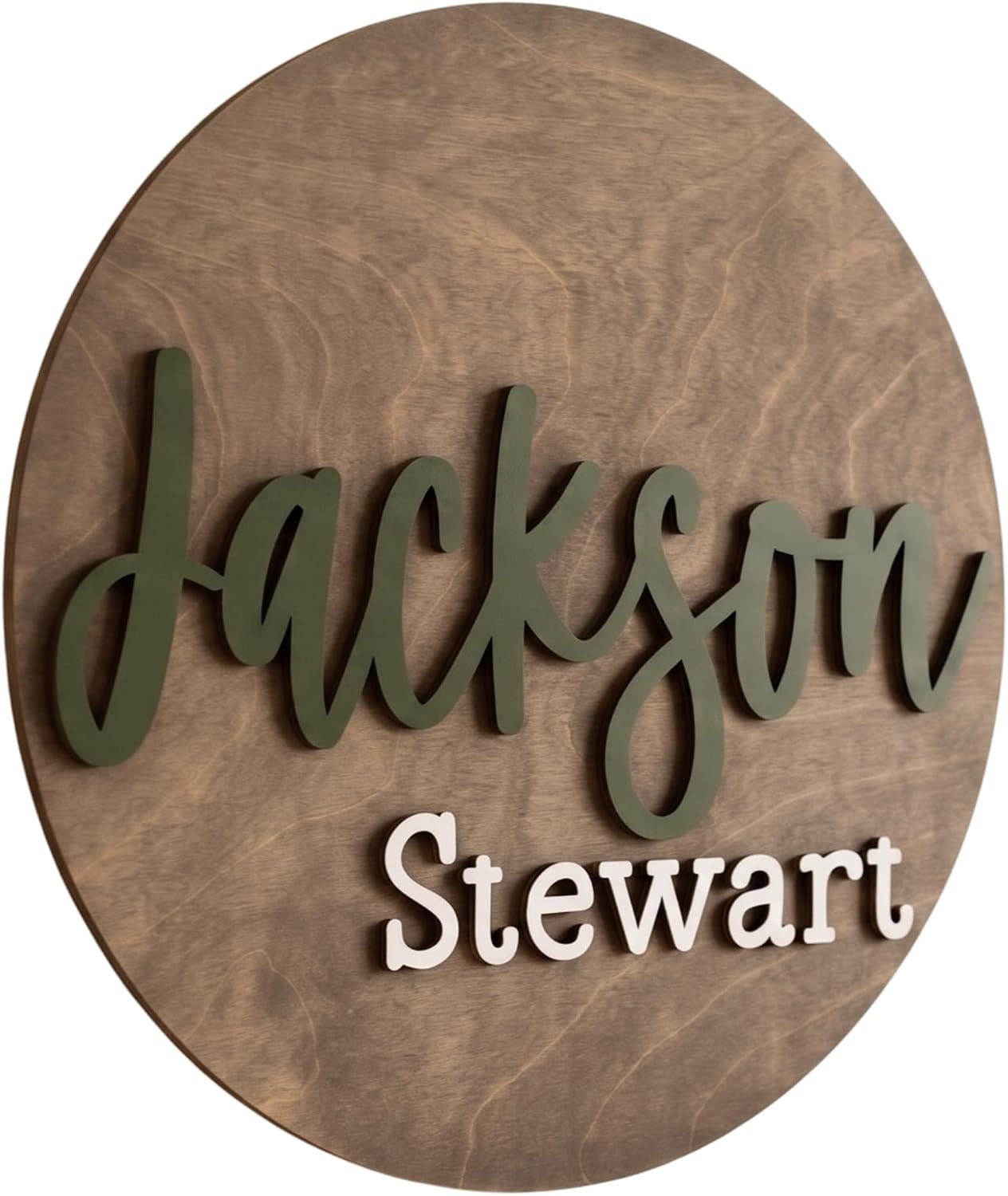Custom Round Nursery Name Sign, Personalized 3D Baby Name Announcement Sign, Personalized Wooden Wall Plaque, 3D Wall Art for Children & Kids Rooms, Family Name Signs, 30 Colors (Design 7)