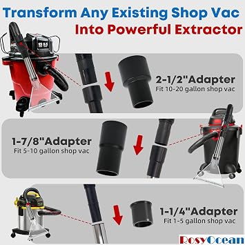 Universal Compatible with All Shop Vacs Extractor Attachment with 2-1/2 & 1-7/8 & 1-1/4 Three Adapters Auto Detailing Vacuum Head Extraction Accessory for Upholstery & Carpet Cleaning