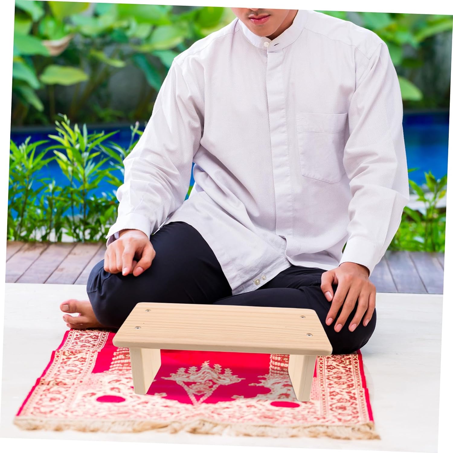 Toyvian Wood Prayer Bench Compact Beige Church Style Meditation Kneeler | Portable for Communal Prayer and Meditation Rituals, Space-saving Build, Easy-care Surface, Knee Comfort Protection