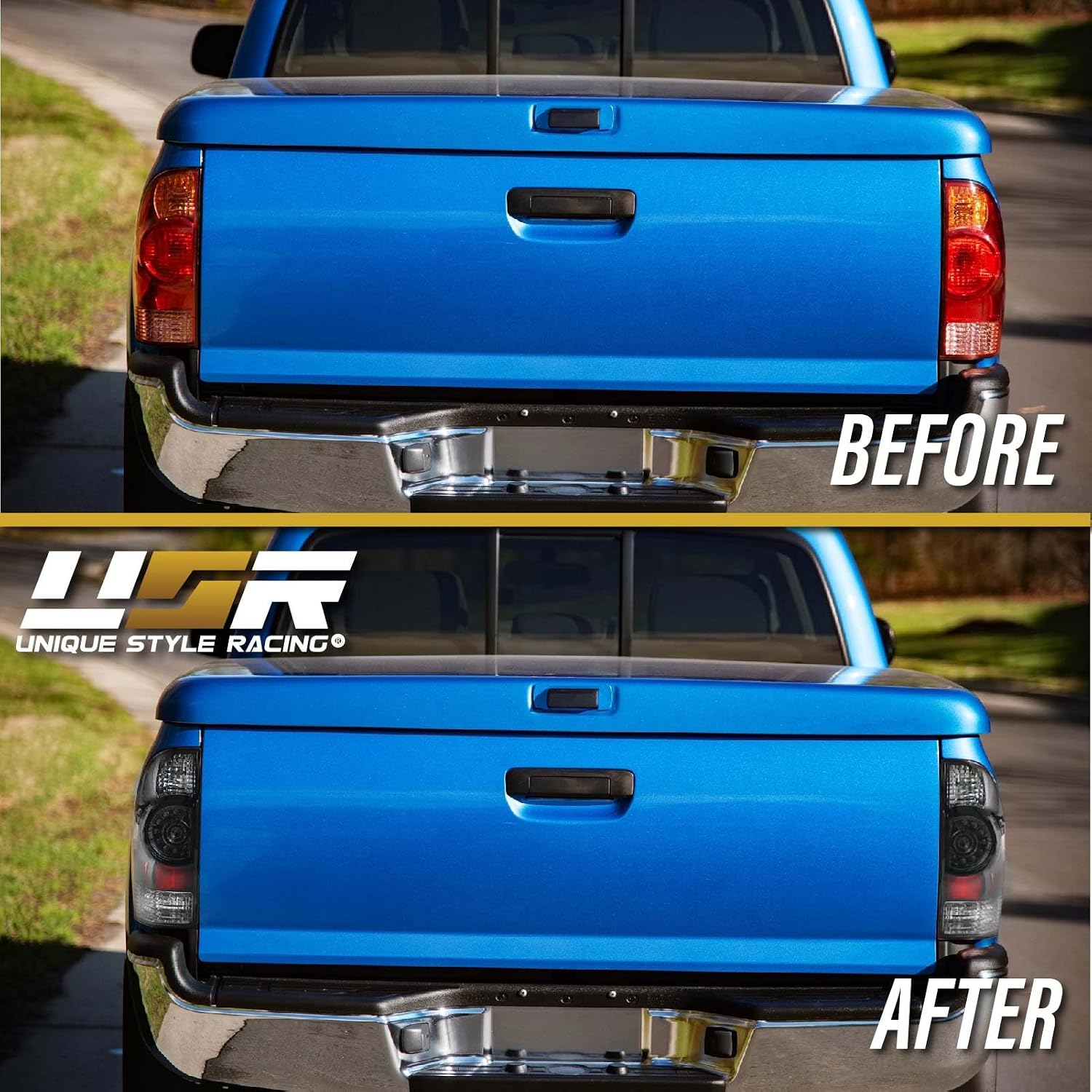 USR 05-15 Tacoma LED Tail Light Pickup - WITH 4 LED Bulbs UPGRADES – Replacement Tail Lamps Set (Left + Right) - Compatible with 2005-2015 Toyota Tacoma Pick-Up Truck (BLACK Housing TRD Style)