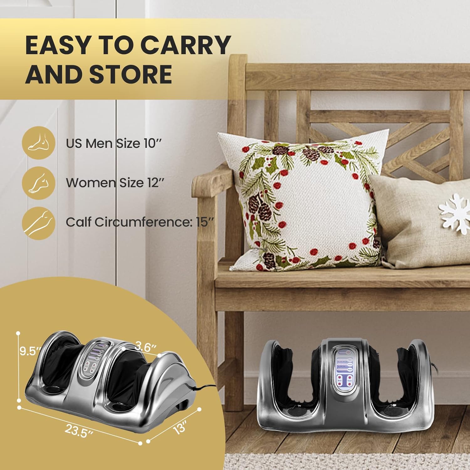 WELLHUT Foot Massager Machine Shiatsu Foot and Calf Massager for Ankle, Calf Leg Arm, Shiatsu Kneading Rolling, Feet Massager Machine, Gifts for Men and Women, Gray