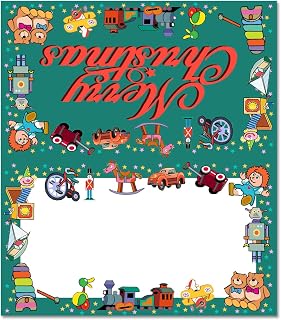 Stonehouse Collection Christmas Table Tent Place Cards - 25 Holiday Guest Seating Name Cards - Table Tents - Place Cards (Toy Border)