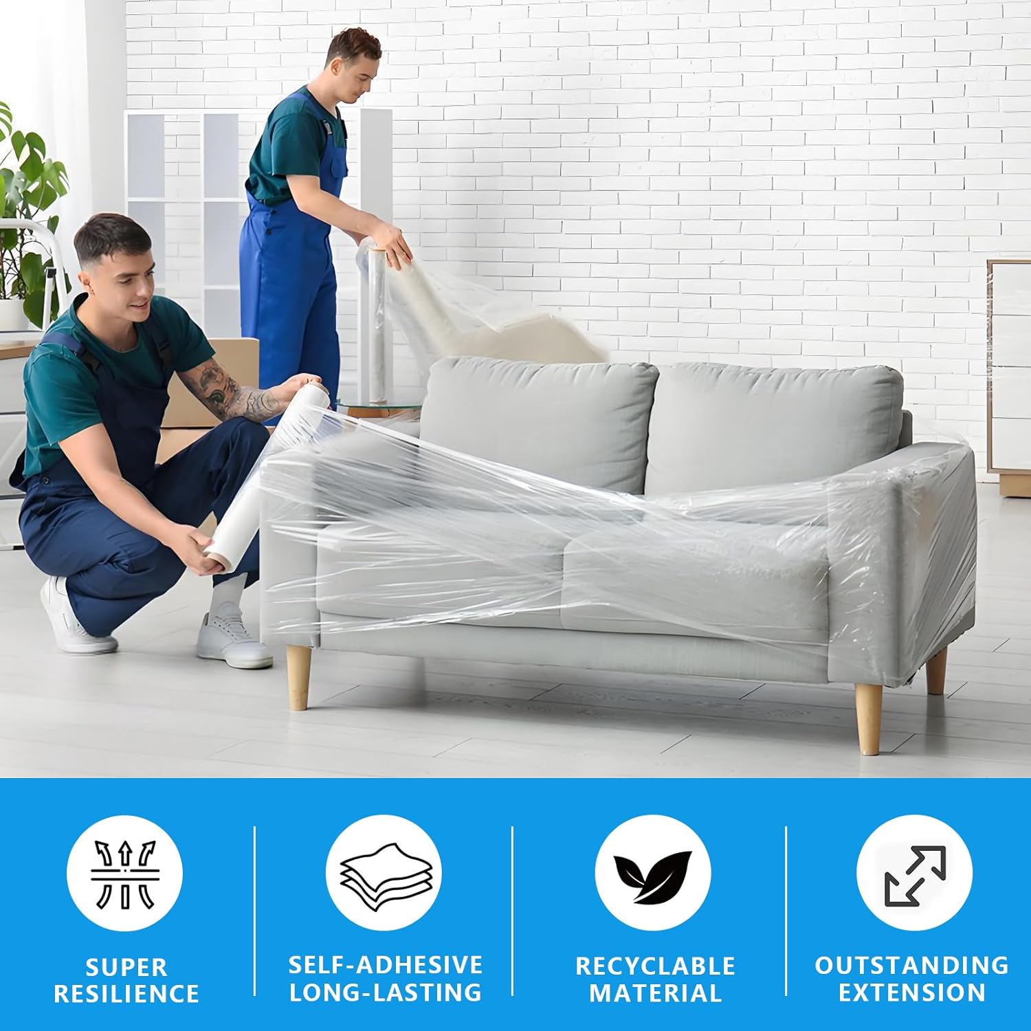 2 Rolls Heavy Duty Stretch Wrap - 18" x 2000 FT, 80 Gauge Clear Shrink Wrap Roll, Commercial Grade Plastic Wrap for Moving & Packing, Stretch Shrink Film for Storage, Pallet Wrapping & Shipping