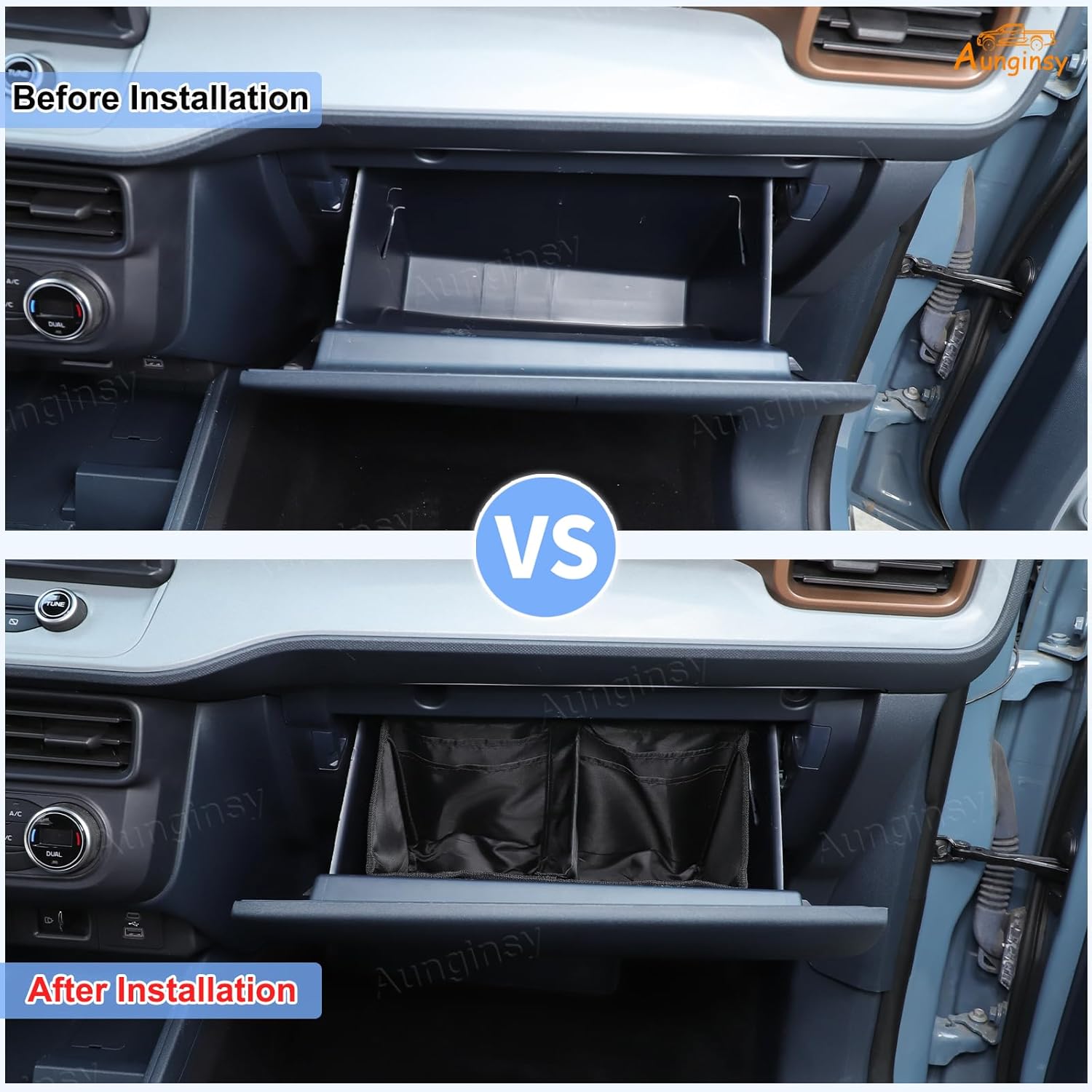 Aunginsy Center Console Glove Box Divider Organizer Compatible with Ford Maverick 2022-2025 Passenger Side Glove Divider Box Storage Bag Compartment Partition Insert Tray Secondary Storage Accessories