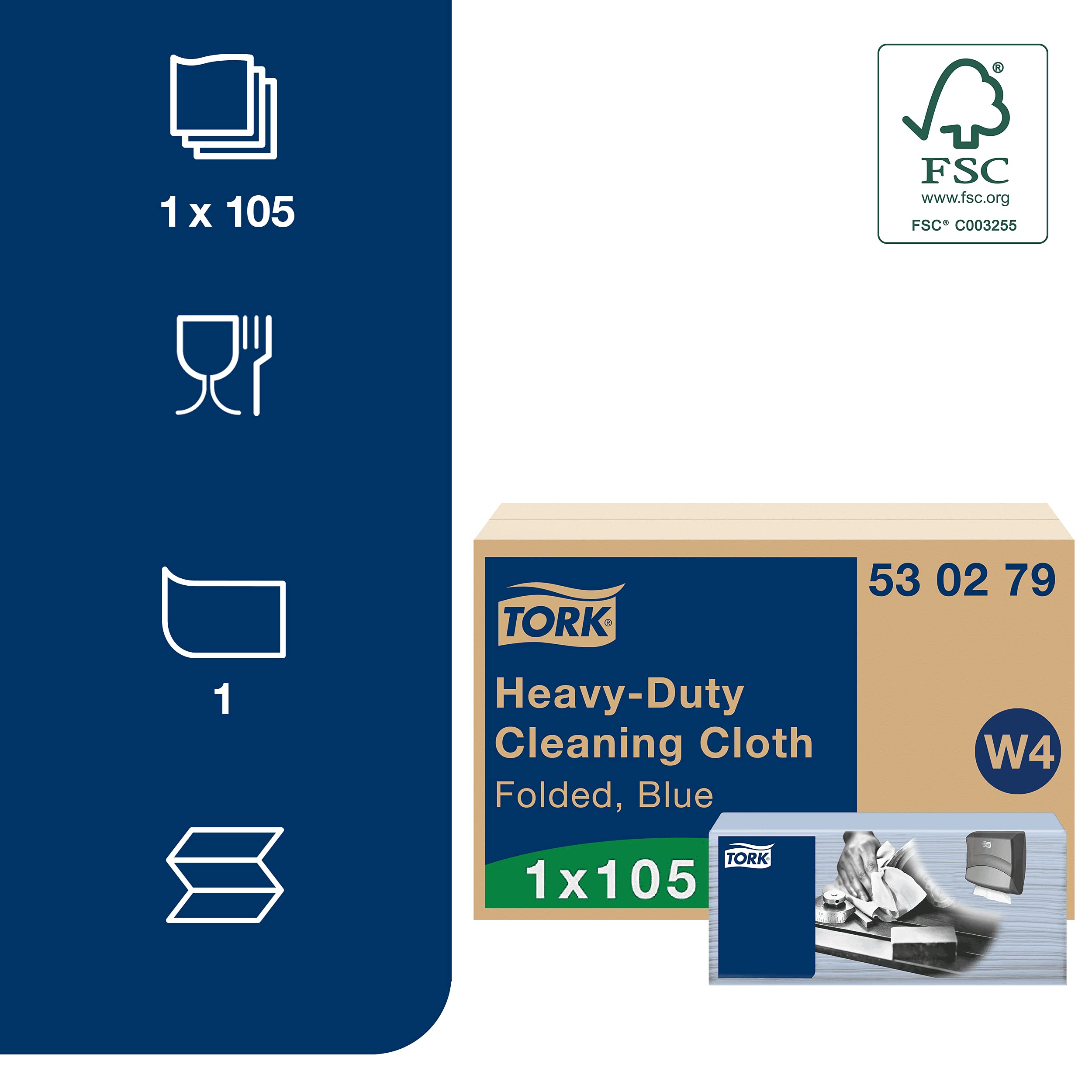 Tork Heavy-Duty Cleaning Cloth Blue W4, forte e assorbente, 1 x 105 panni, 530279
