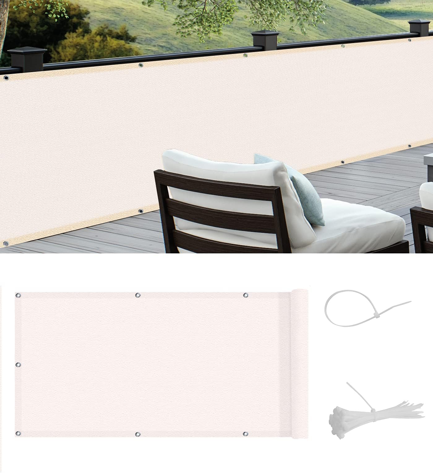Tenda Paravista Per Balcone AEREY 125x650 Cm - Schermo Per Privacy Impermeabile E Anti-UV Con Fascette E Corde - Colore Taupe