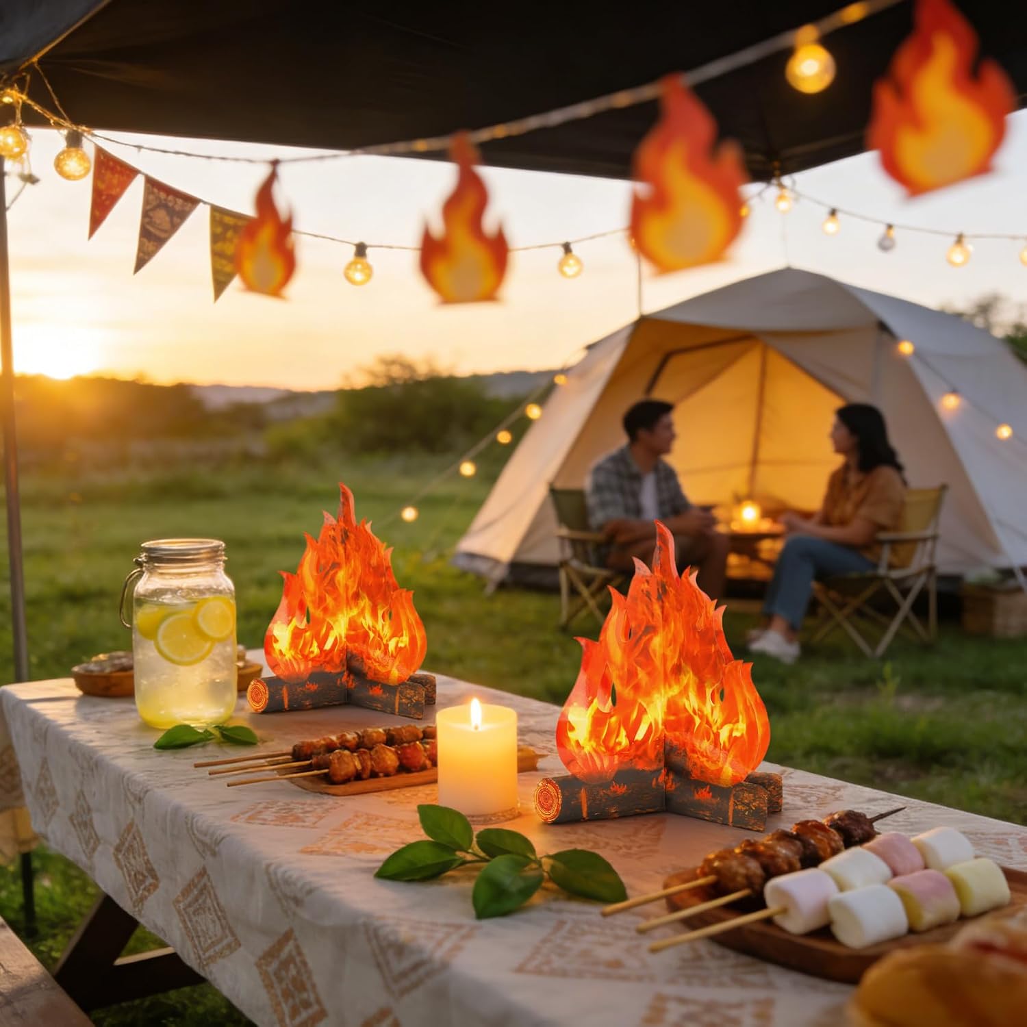 2 Set Fake Fire 12 Inch 3D Fake Campfire Flame Decoration Paper Artificial Cardboard Fireplace Campfire Centerpiece Artificial Realistic Fire Props for Camping Beach Campfires Party Decorations image 2