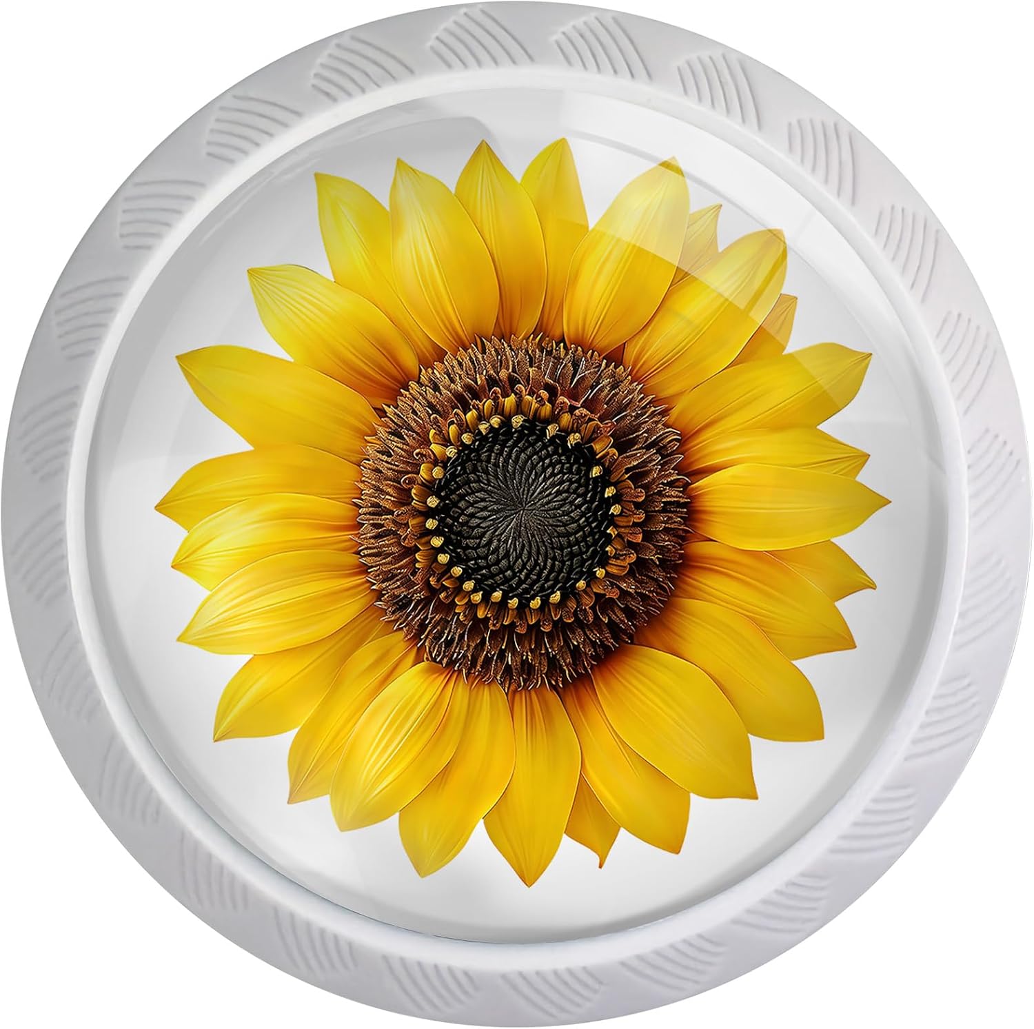 4 Pack Yellow Sunflower Cabinet Knobs for Kitchen Bathroom | Flower Round White Drawer Pulls Furniture Hardware for Dresser Cupboard Wardrobe Closet Vanity Decor