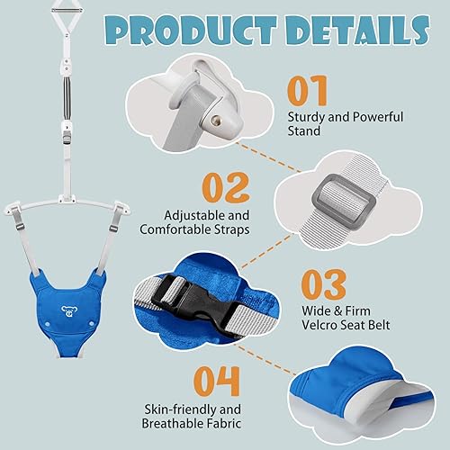 Miniatura 2 de Saltarín para bebé, Saltarín de puerta para bebé con correa ajustable, fácil de montar, con alfombra suave (Azul)