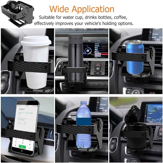 Car Cup Holder, Car Air Vent Water Bottle Mount, ABS Multifunctional Adjustable Drink Holder Stand with 4Pcs Hook Clips Auto Interior Accessories for Water Coffee Juice Tea Mobile Phone