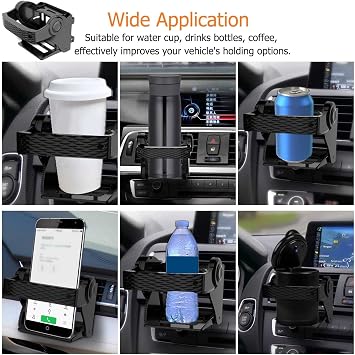 Car Cup Holder, Car Air Vent Water Bottle Mount, ABS Multifunctional Adjustable Drink Holder Stand with 4Pcs Hook Clips Auto Interior Accessories for Water Coffee Juice Tea Mobile Phone
