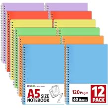 12 Pack Lined Spiral Journal Notebook, Premium A5 Soft Paper Cover 5.5" x 8.3", 6 Colors 120 Pages 80GSM College Ruled Spiral Notebooks for Work, Note Taking, Business Work School Home