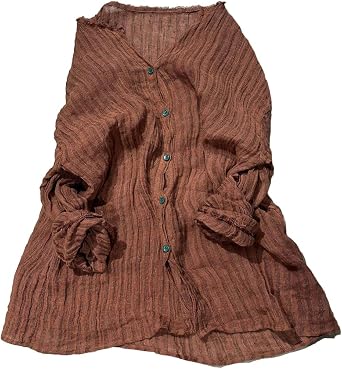 NFYM Womens Button Down Shirts Gauze Linen Dress Shirt Long Sleeve Pleated Stripe Tunic Tops