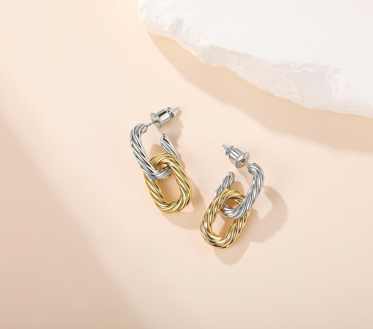 18K Gold Plated Paperclip Earrings For Women Trendy Chain Link Earrings Gold Statement Square Hoop Earrings Rectangle Drop Dangle Earrings Jewelry Gifts For Wedding - Image 6