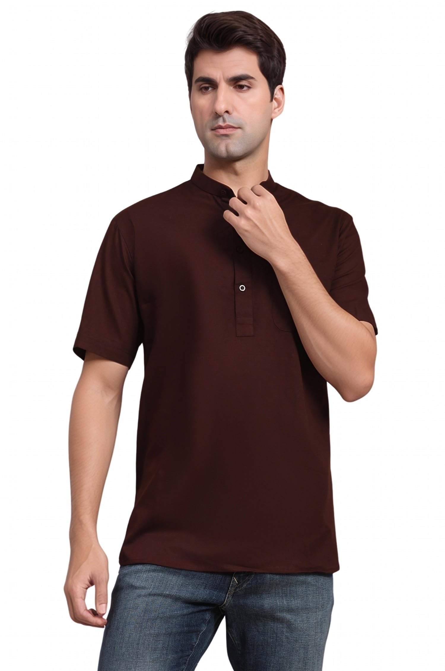 SKAVIJ Indiana Etnico Uomo Tunica Corto Camicia Kurta
