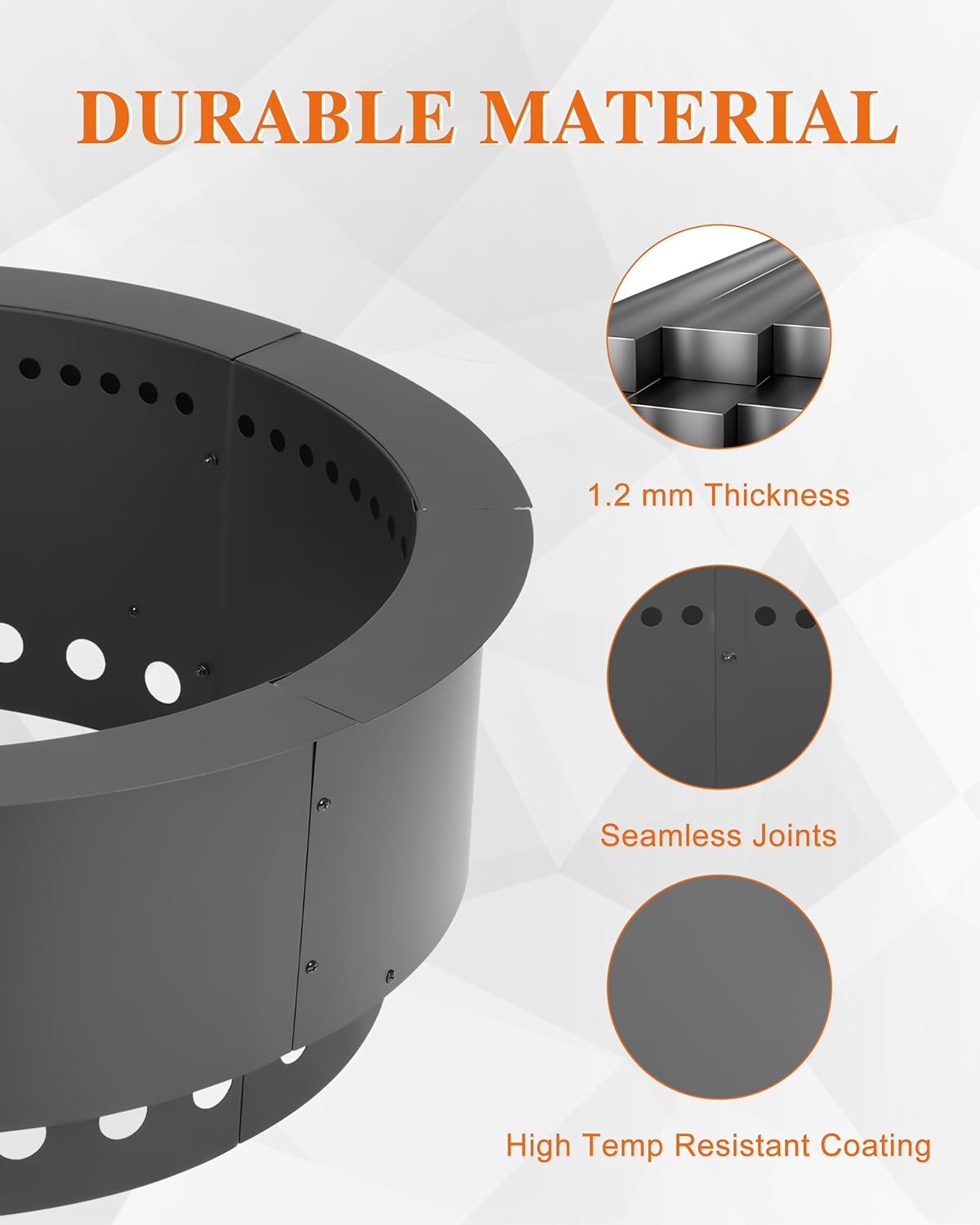 BPS Metal Fire Pit Ring, 37 Inch Outer/30 Inch Inner Smokeless Double-Layer Outdoor Firepit Insert for Backyard Wood Burning, Campfire