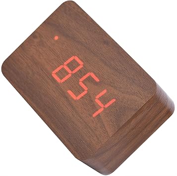 Kadimendium Gentle LED Lights Powered by 3 AAA Batteries Wooden Clock Alarm Clock Alarm Wood Digital Alarm Clock for Bedroom Office School Brown Wood + red Light